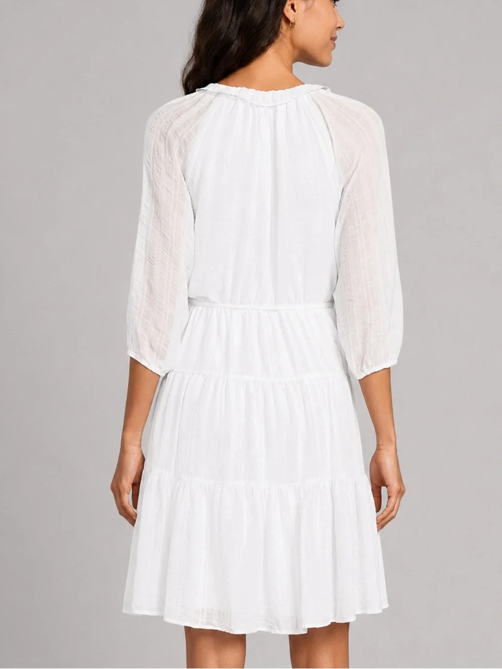 Calvin Klein White Tiered Tie Split V-Neck Midi Dress with Tie Waist - Picture 2 of 9